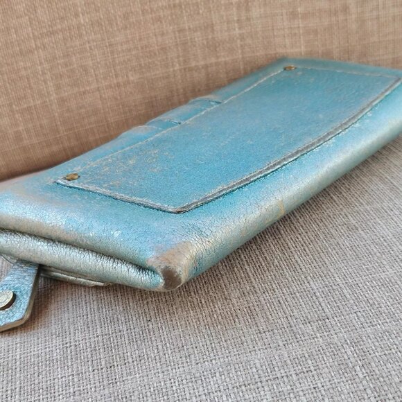 Jimmy Choo Women Cardholder Wristlet Clutch Blue Leather Purse Wallet Made Italy - Picture 4 of 14